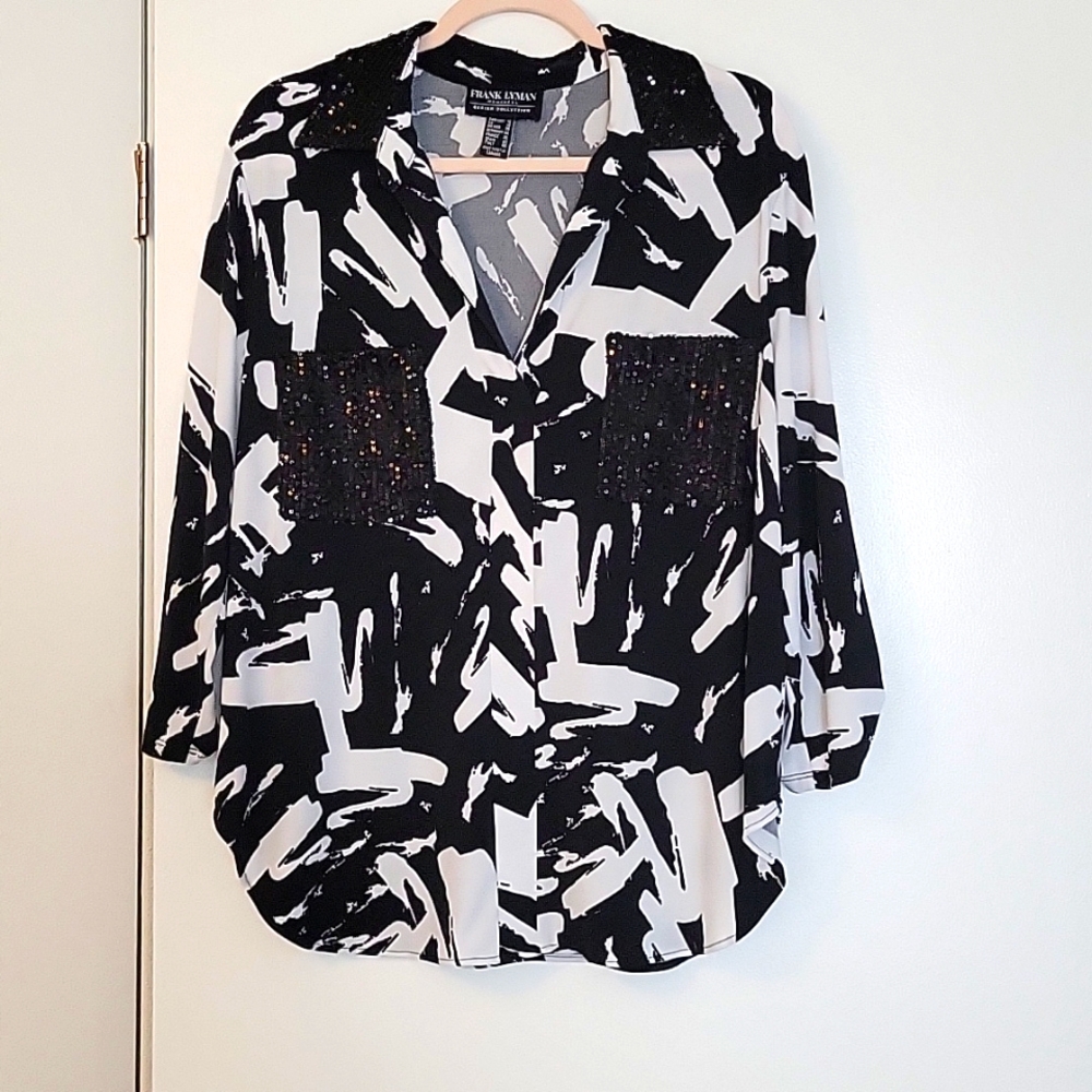 Frank Lyman Womens Top, Size 16, Black/White